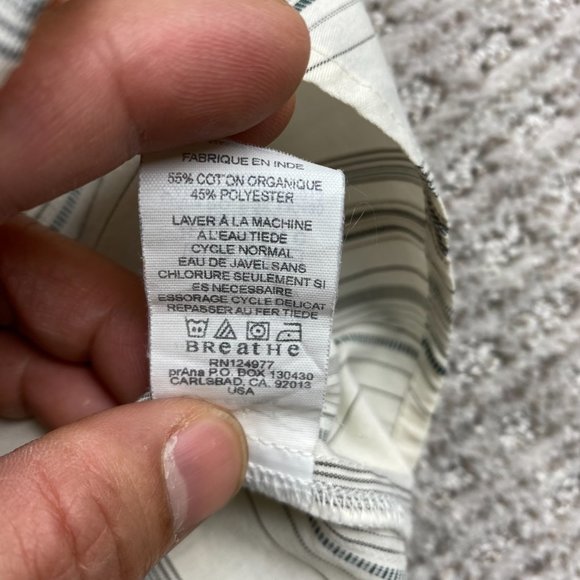 PrAna Shirt Men Extra Large XL Cream White Gray Striped Button Up Long Sleeve - Picture 8 of 12